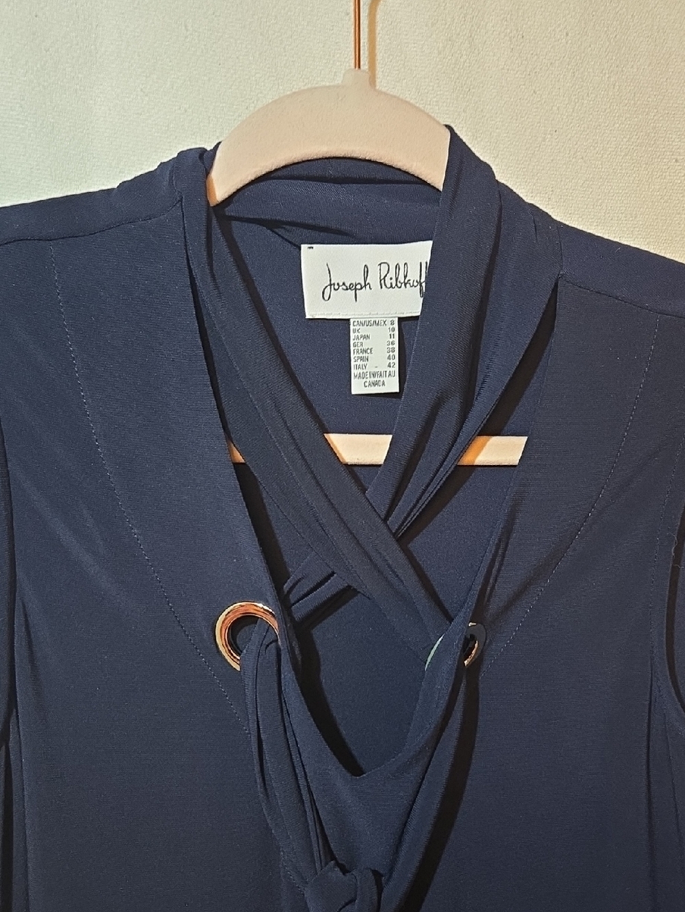 Joseph Ribkoff Navy Tie-Neck Top with Gold Grommets